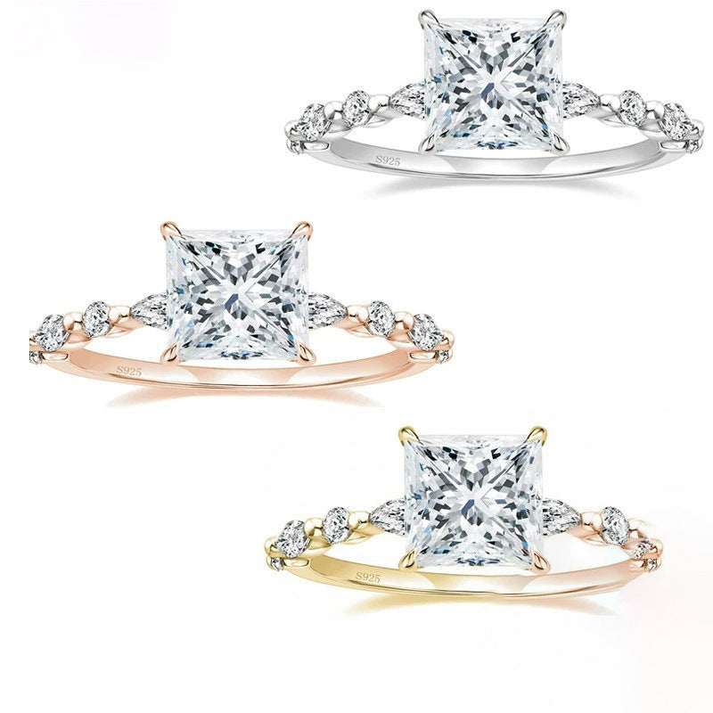 Handcrafted LumaSpark™ Square Zircon Ring – 925 Sterling Silver