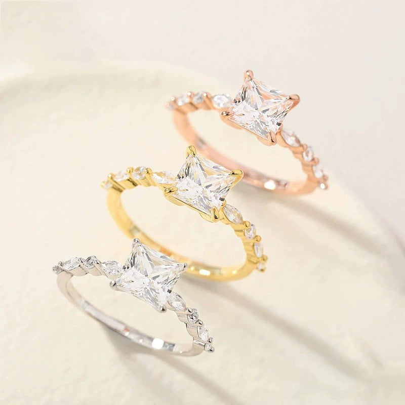 Handcrafted LumaSpark™ Square Zircon Ring – 925 Sterling Silver