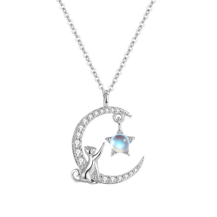 Moonlight Cat Necklace – 925 Sterling Silver Magic Color Pendant