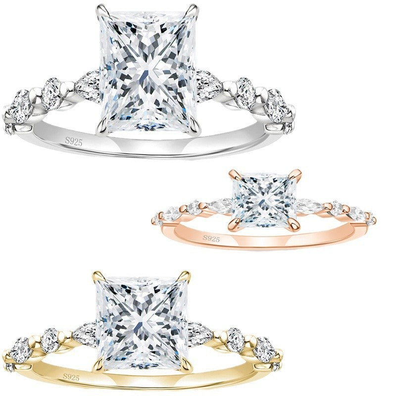 Handcrafted LumaSpark™ Square Zircon Ring – 925 Sterling Silver